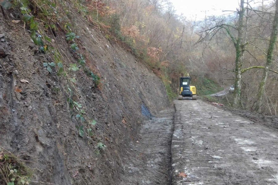 Ensanchamiento de pistas con excavadora en Gipuzkoa, Deba
